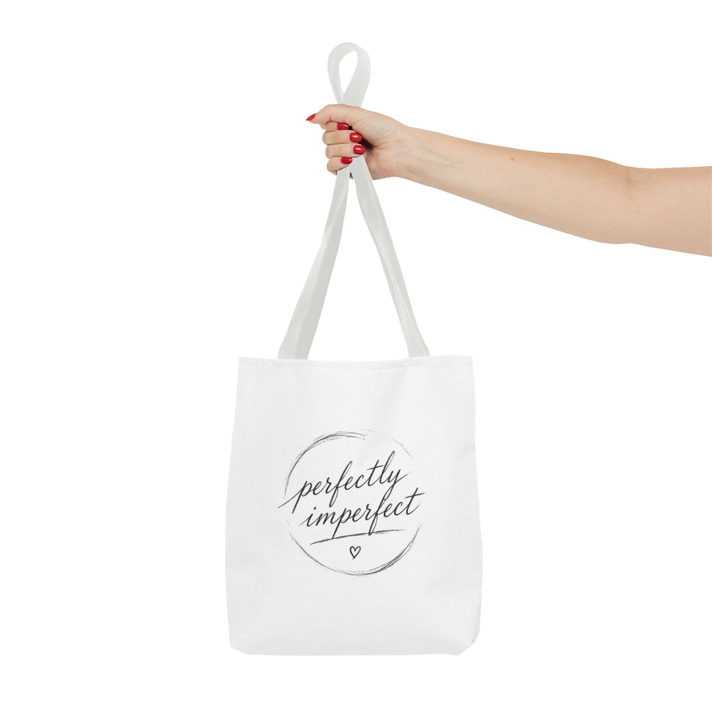 Perfectly Imperfect Tote Bag – Minimal Script Canvas Tote with Heart
