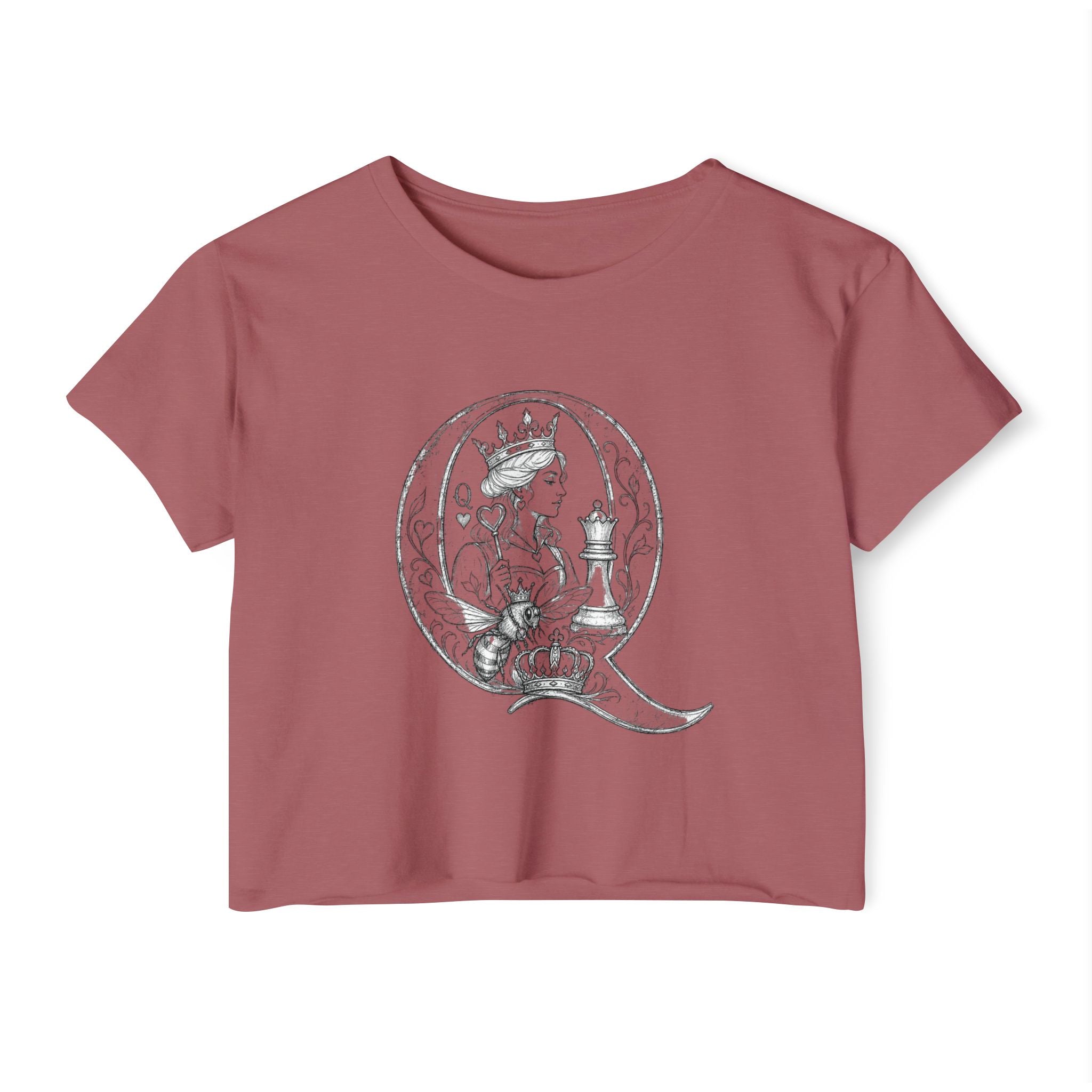 Queen Chess Crop Top — Vintage Playing Card Festival Tee