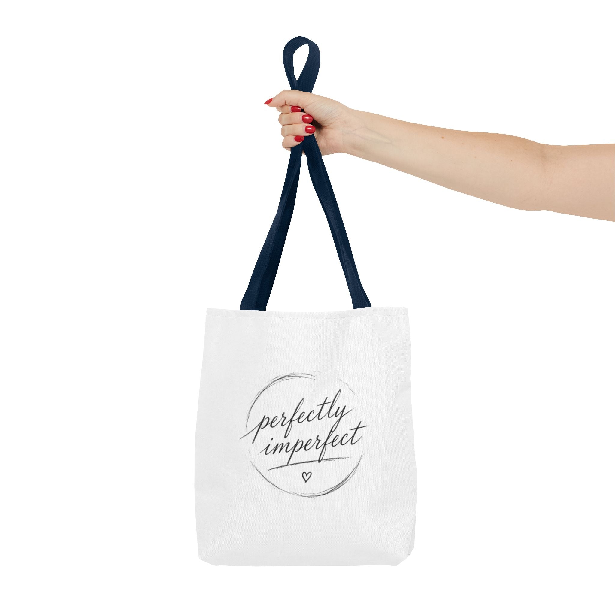 Perfectly Imperfect Tote Bag – Minimal Script Canvas Tote with Heart