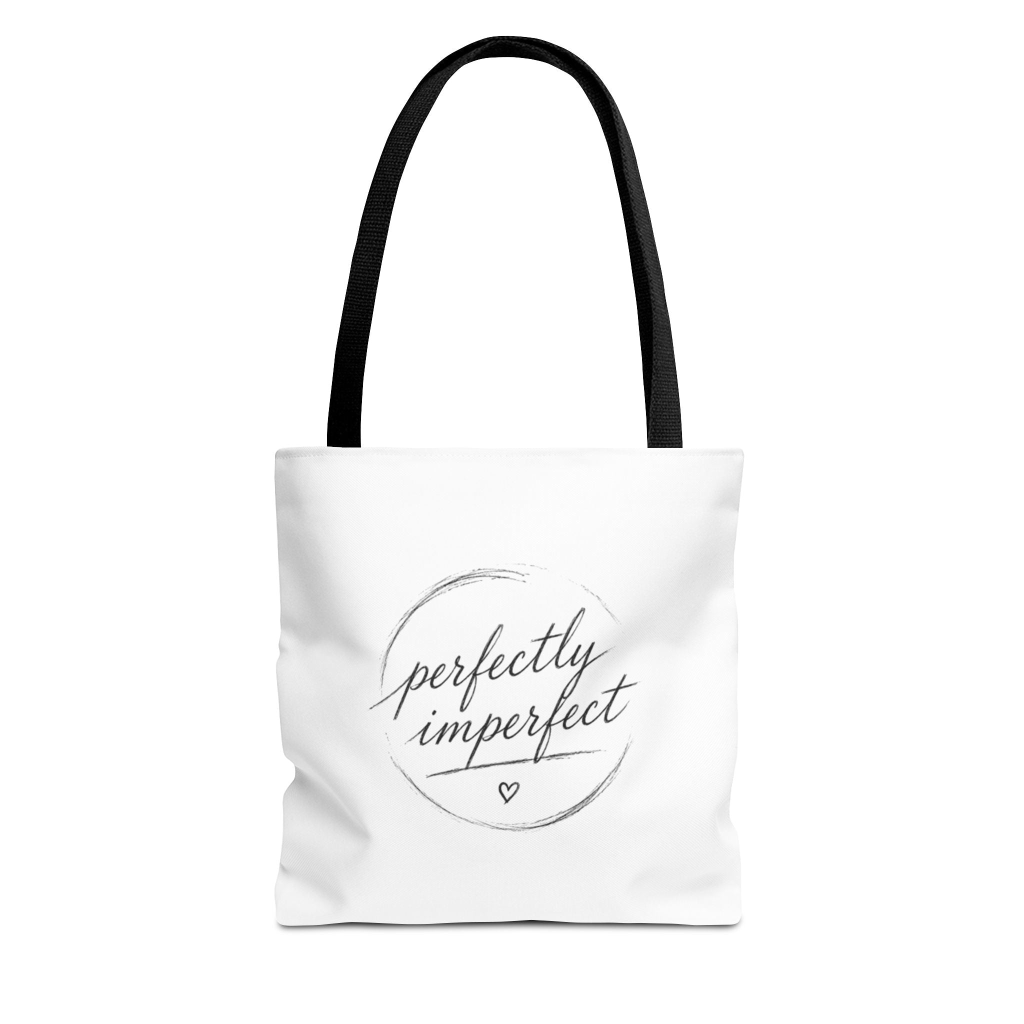 Perfectly Imperfect Tote Bag – Minimal Script Canvas Tote with Heart