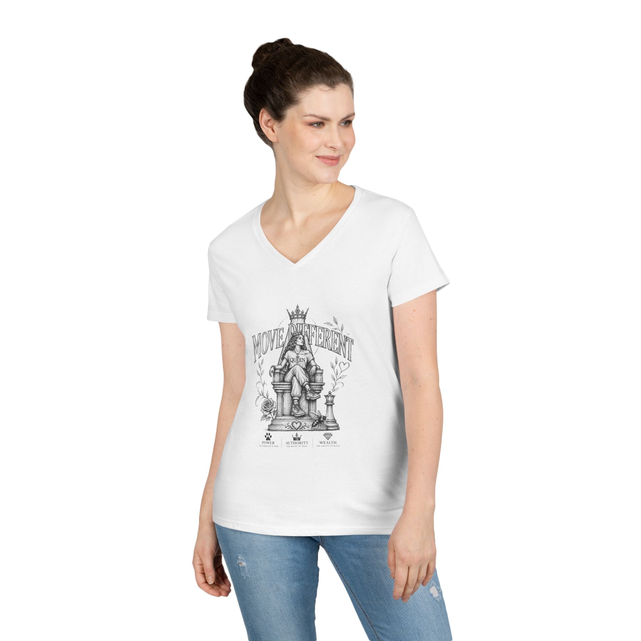 Move Weight V-Neck T-Shirt — Chess King Illustration for Women