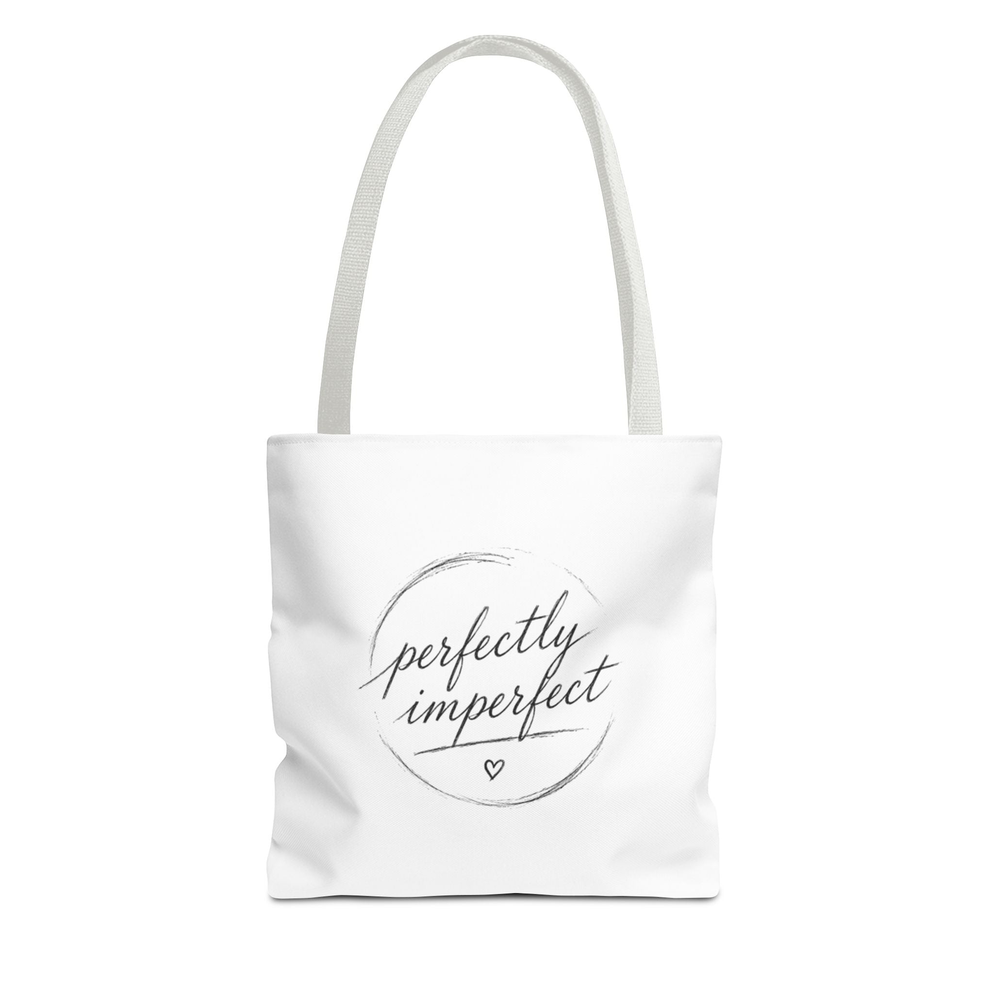 Perfectly Imperfect Tote Bag – Minimal Script Canvas Tote with Heart