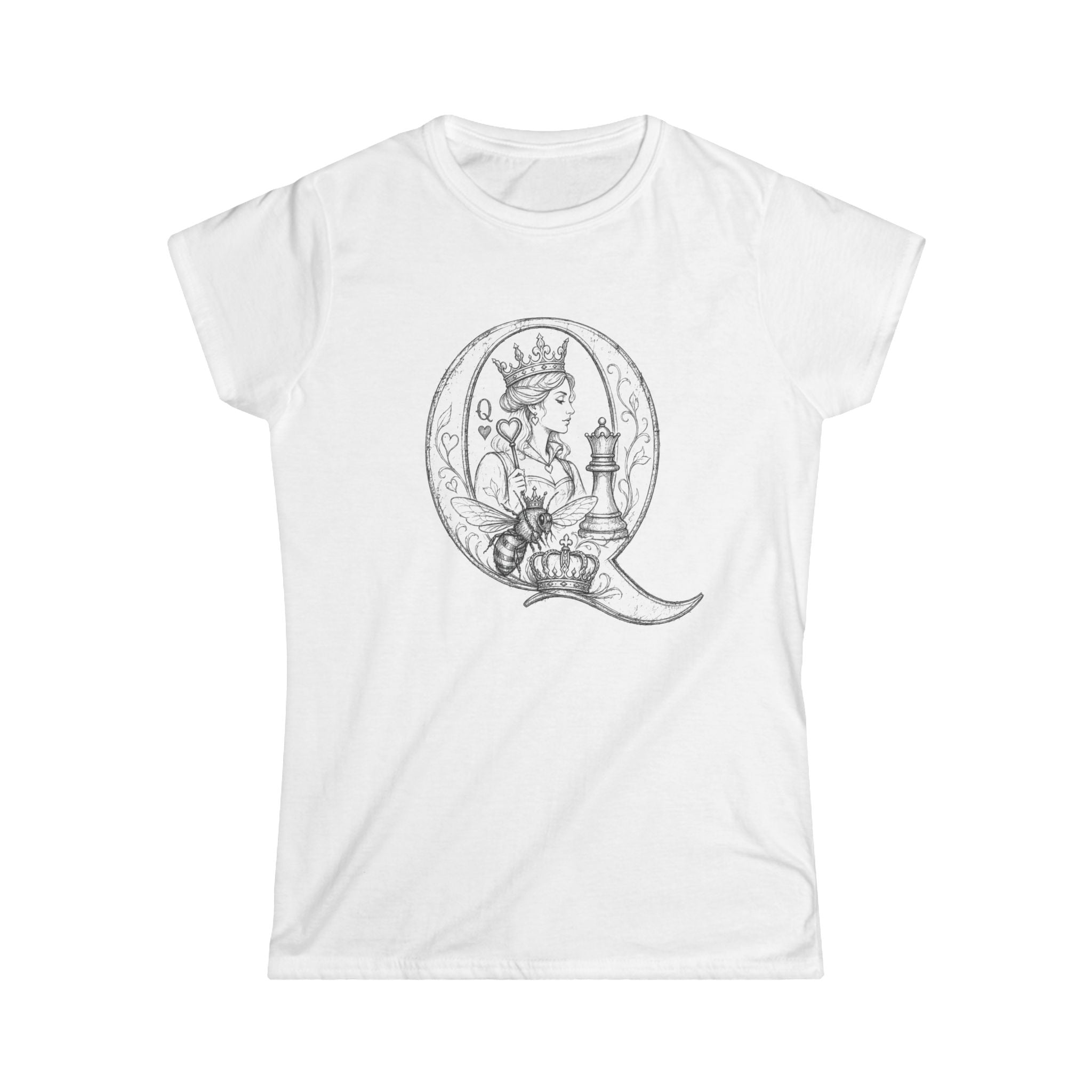 Queen Letter Q Illustration Tee — Vintage Floral Royalty Women’s T-Shirt