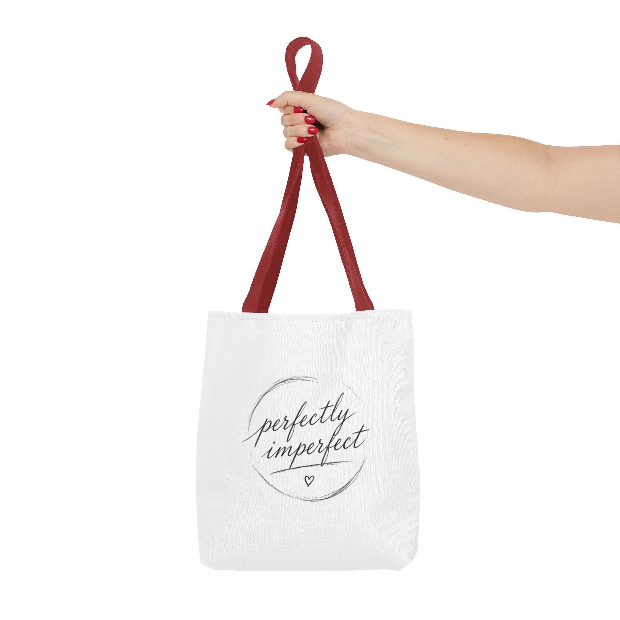 Perfectly Imperfect Tote Bag – Minimal Script Canvas Tote with Heart